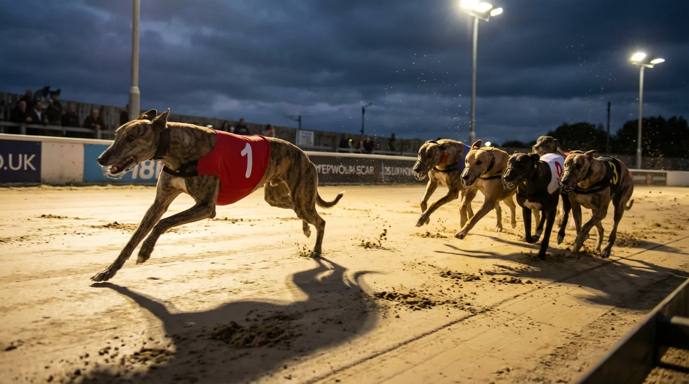 Greyhound racing early pace at the first bend showing trap break and positioning