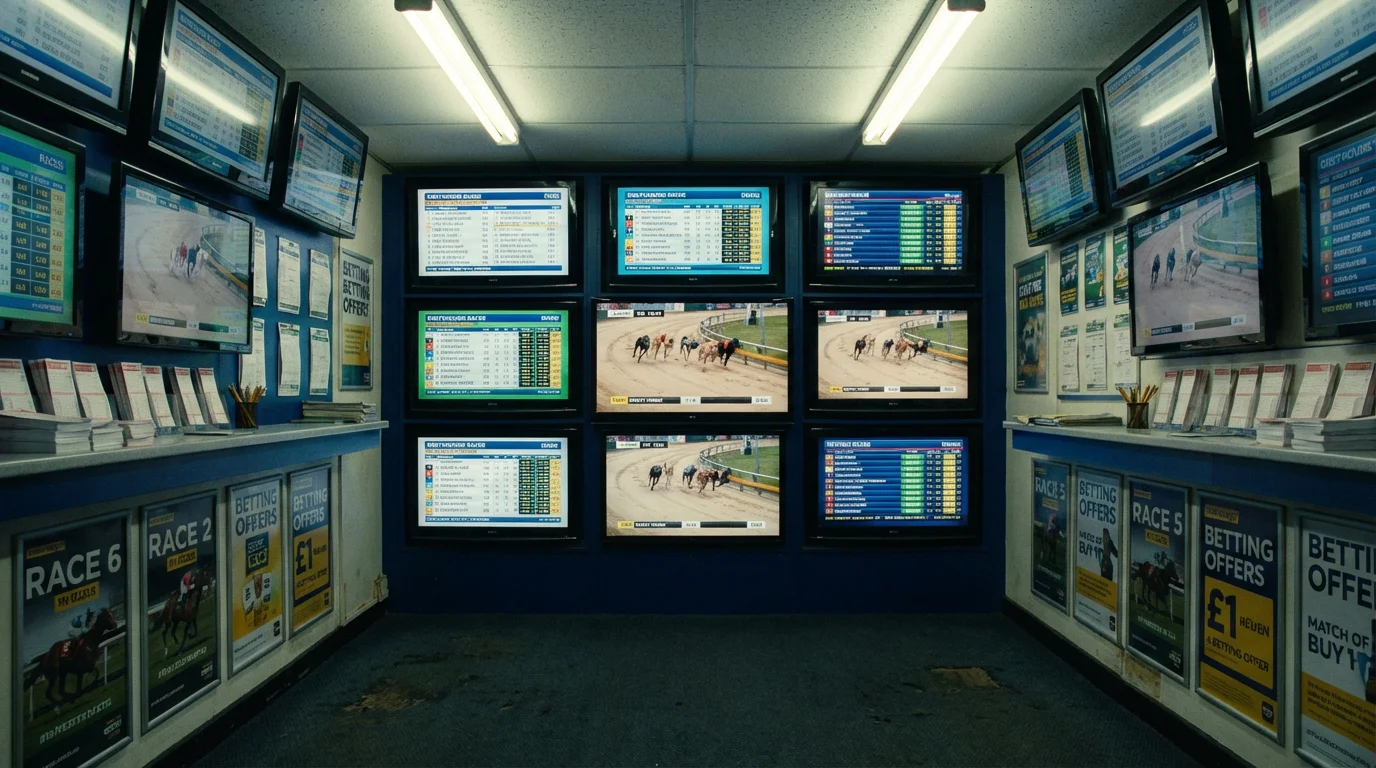 SIS greyhound racing live feed shown on a bookmaker streaming platform